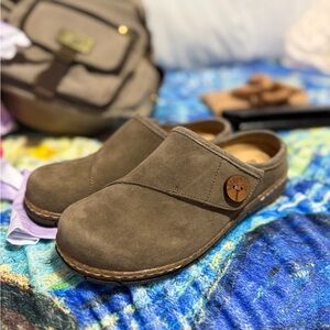 Earth Olive Suede Slip-On Clogs